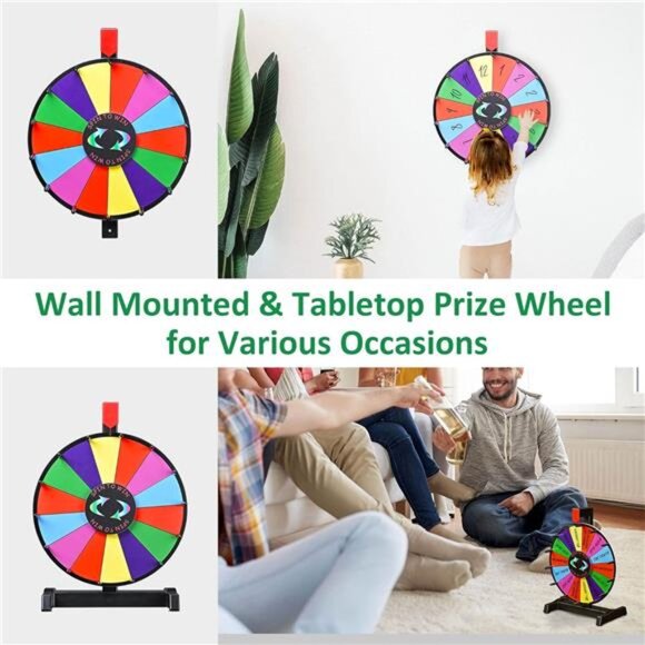 WinSpin 12" Color Prize Wheel Wall Mounted or Tabletop 14 Slots Heavy Dut - Picture 2 of 7